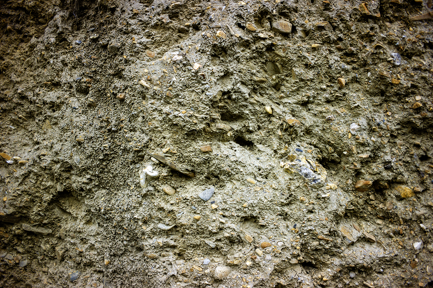 This is what the permafrost looks like with just frozen gravel and small rocks intermixed, frozen rock solid. On the surface its melting, but deeper in the frozen gravel is rock hard.