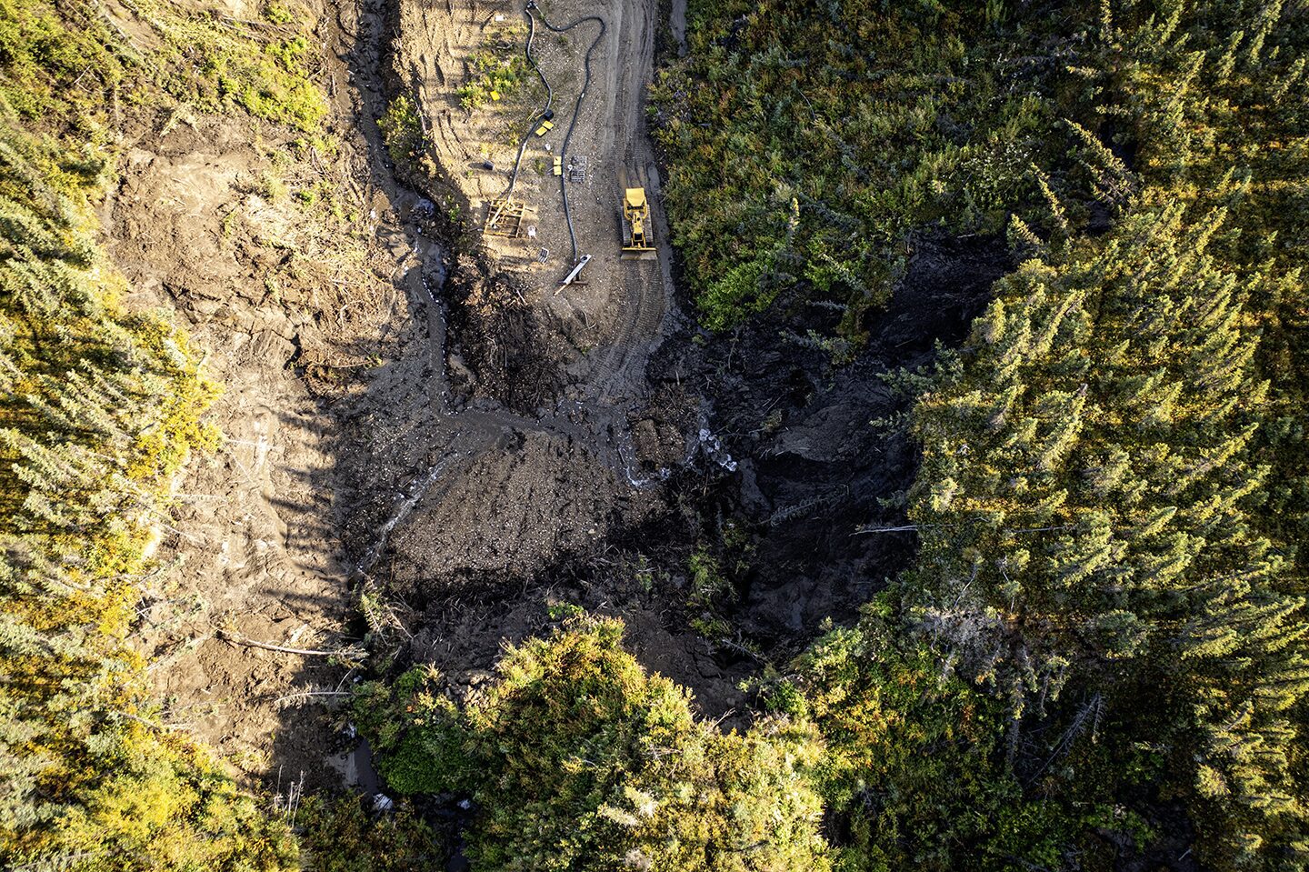 This is the Boneyard Alaska dig site, an aerial photo of the paleontology dig site for animal bones discovery from the last ice age