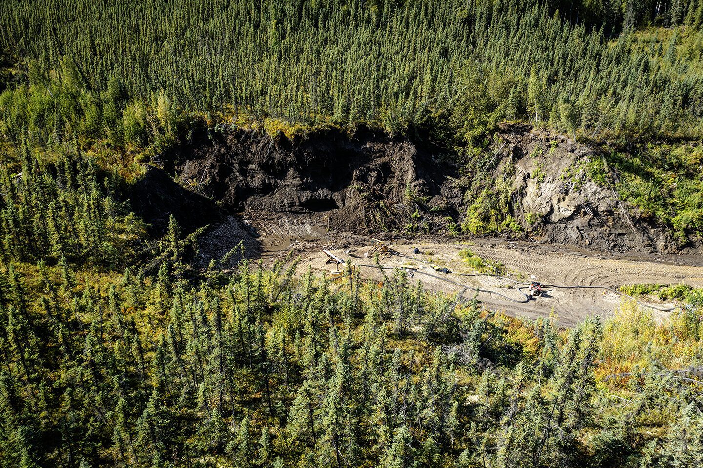 This is the Boneyard Alaska dig site, an aerial photo of the paleontology dig site for animal bones discovery from the last ice age. This is the Johne Reeves property and his dig site operation.