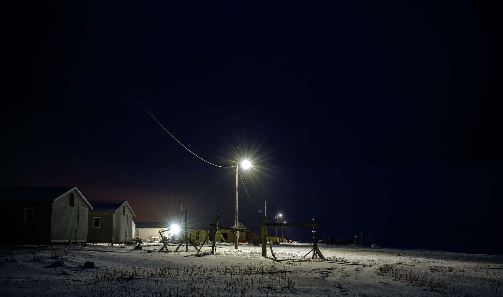 Winters night at Gambell, an Alaskan Native community on St. Lawrence Island in the Bearing Sea